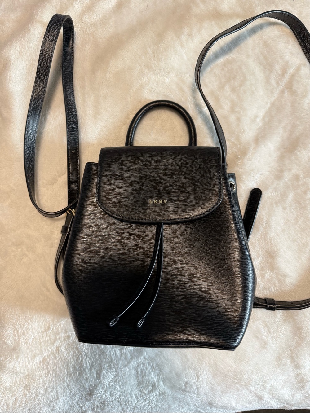 DKNY Black Textured Mini Backpack with Top Handle